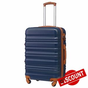 COOLIFE Suitcase Trolley Carry On Hand Cabin Luggage Hard Shell Travel Bag Lightweight with TSA Lock and 2 Year Warranty Durable 4 Spinner Wheels (Apricot Navy