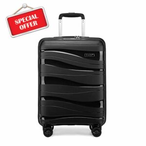 Kono 55x40x20cm Hand Cabin Luggage Lightweight Polypropylene Hard Shell Carry On Suitcase Trolley with TSA Lock Spinner Wheels (Black)