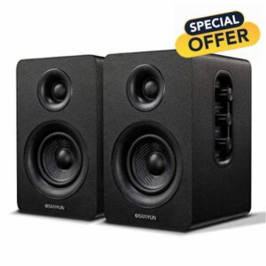 Sanyun SW208 3" Active Bluetooth 5.0 Bookshelf Speakers - 60W Carbon Fiber Speaker Unit - Built-in 24bit DAC - Dynamic 3D Surround Sound - 2.0 Computer PC Monitor Gaming Speakers (Pair