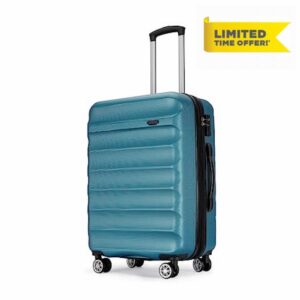 GinzaTravel Lightweight Hard Shell Medium Suitcase with 4 Double Spinner Wheels and Combination Lock Carry-on Luggage