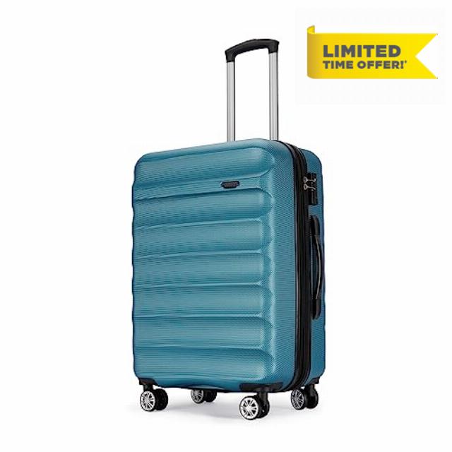 GinzaTravel Lightweight Hard Shell Medium Suitcase with 4 Double Spinner Wheels and Combination Lock Carry-on Luggage