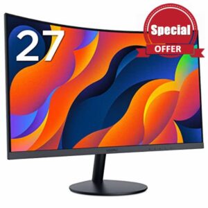 KOORUI 27-Inch Curved Computer Monitor- Full HD 1080P 75Hz Gaming Monitor 1800R LED Monitor HDMI VGA