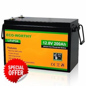 ECO-WORTHY 12V 200AH LiFePO4 Battery Lithium Ion Battery 3000+ Deep Cycle & BMS Protection