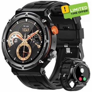 VIRAN Smart Watch Military for Men Answer Make Calls Voice Assistant 5ATM Waterproof Rugged Smartwatch 100 Sports Modes Heart Rate Blood Oxygen Fitness Tracker Tactical Smartwatch for iOS Android