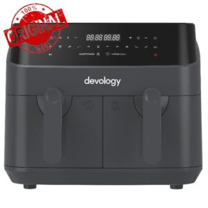 Devology Double Air Fryer - 9L 2 x 4.5L Independent Cooking Zones Free 50 Recipe Cookbook- 12 Programs Digital LED Display Airfryer Healthy Oil-free Portable Kitchen Appliance