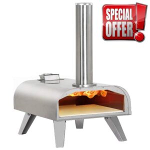 BIG HORN OUTDOORS Pizza Ovens Wood Pellet Pizza Oven Wood Fired Pizza Maker Portable Stainless Steel Pizza Grill