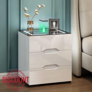 Jehiatek White Bedside Table with Wireless Charging & USB Charging Station