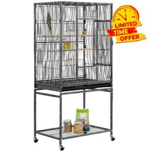 Yaheetech Large Budgie Cage Metal Bird Cage with Stand Rolling Parrot Cage for Cockatiels African Grey Conures Parakeets Lovebird Finch Canary Bird Flight Cage for Small Pet Animal