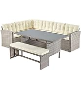 MMT Rattan Grey Garden Furniture L-Shaped Corner Sofa & drinks table set - 4 seater coffee table,...