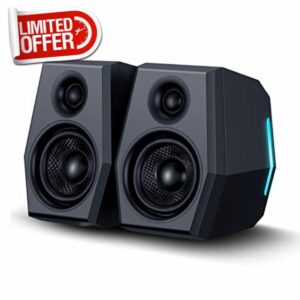 Sanyun SW209 36W Computer Gaming PC Speakers - Multiple EQ Sound Mode - Bluetooth 5.0 USB 3.5mm Aux Inputs -RGB Lights - 2.0 Multimedia Speakers - for Laptop Mac Desktop Monitor (Pair