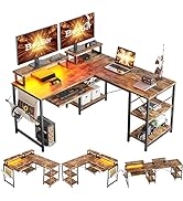 Bestier L Shaped Desk with Shelves Reversible Corner Desk 240CM Industrial Long Table Stable Desk...