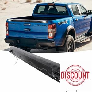 JHCHAN Tailgate Protector for ford ranger accessories 2012-2022 T6 T7 T8 Wildtrak Raptor Limited with LED Light Rear Tail Gate Cap Cover Anti-scratch Guard Load Bed Liner TrimABS Carbon Fiber Look
