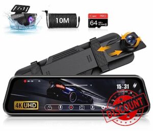 【2023 Newest】4K Mirror Dash Cam Front and Rear with 10" IPS Full Touch Screen
