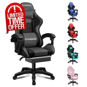 ELFORDSON Gaming Chair with XL Lumbar Cushion Headrest Footrest