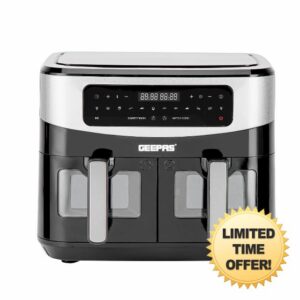 Geepas Vortex 9L Dual Basket Air Fryer – Family-Sized 10-in-1 Digital Convection Air Fryer with LED Touchscreen