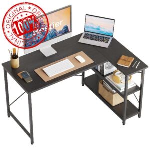 Bestier L Shaped Desk Small Corner Desk with Shelves 120CM Reversible Computer Desk Writing Table with Bookshelf for Home Office Small Space