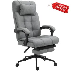 Vinsetto Reclining Home Office Chair Ergonomic Conference Executive Manager Work Support Adjustable Rolling Swivel with Armrest Lumber and Footrest Light Grey