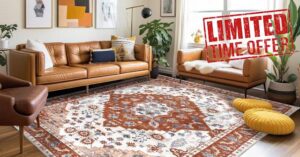 amcheer Vintage Washable Rugs for Living Room - Classic Soft Faux Short Pile Area Rugs for Bedroom Dining Room Traditional Carpet for Office Non Slip Non Shedding Large Orange Rug