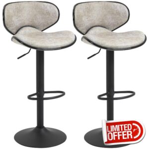 HOMCOM Bar Stool Set of 2 PU Leather Adjustable Height Armless Chairs with Swivel Seat