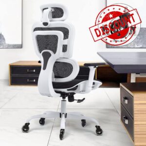 KERDOM Ergonomic Office Chair High Back Desk Chair Breathable Mesh Computer Chair with Adjustable Headrest and 3D Armrest 968ZK White