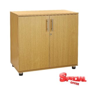 Beech Office Storage Cupboard Desk Height 2 Door Bookcase with Lock 75cm Tall Desktop Extension Height