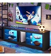 Bestier TV Stand Cabinet with Power Outlets 140CM Modern TV Unit with Glass Shelf RGB LED Lighted...