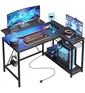 Bestier L Shaped Gaming Desk Computer Desk with LED Lights Monitor Stand 130CM Corner Desk with C...