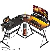 Bestier Corner Desk with USB Charging Port and Socket, 132 cm Gaming Table L Shape, Large Desk wi...