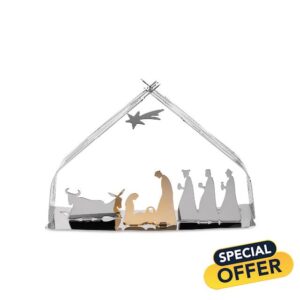 Alessi Bark Crib BM09 Design Christmas Crib Reproduction with Golden Features Stainless Steel