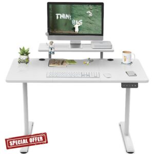 TRIUMPHKEY 120x60cm Height Adjustable Standing Desk with Monitor Shelves Height Adjustable Electric Standing Desk Storage Shelf Height Adjustable Desk Home Office Splice Board White