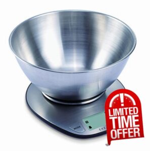 Exzact Electronic Kitchen Scale with a Mixing Bowl Stainless Steel -Digital Baking Scale - Food Scale - Support Imperial and Metric Switch - Capacity Max 5kgs