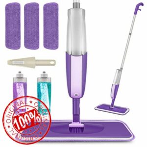 MEXERRIS Microfibre Spray Mop for Floor Cleaning - Wet Dry Kitchen Floor Cleaning Mop with 2 Refillable Bottle 360°Rotatable Hardwood Mop for Laminate Wood Tiles 3 Reusable Pads and 1 Scrubbe