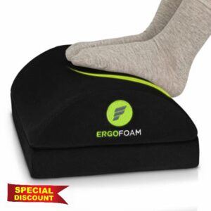 ErgoFoam Adjustable Foot Rest Under Desk for Added Height - Large Premium Velvet Soft Foam Footrest for Desk - Most Comfortable Desk Foot Rest in The World (Black)