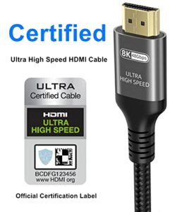 Certified Ultra High Speed HDMI 2.1 Cable 4k 120Hz 144Hz 2k 165Hz 8k 60Hz 48Gbps 1ms 12bit eARC DTS:X Dolby Atmos HDR10 Compatible for Mac Gaming PC TV Soundbar PS5 4 Xbox