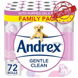 Andrex Gentle Clean Toilet Rolls - 72 Toilet Roll Pack (2-ply) - Bulk Buy Toilet Rolls - Gentle and Soft on Your Family's Skin - Dermatologically Tested