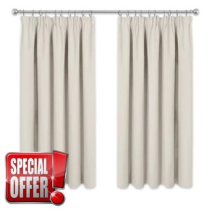 PONY DANCE Pencil Pleat Curtains - Soft Thermal Insulated Blackout Curtain Panels for Home Decoration Room Darkening Drapery for Bedroom