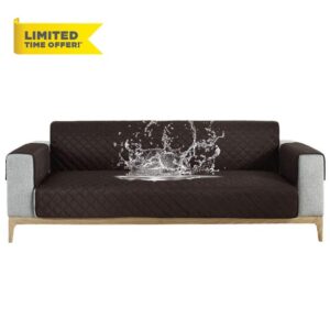 Carvapet Sofa Cover Waterproof Sofa Slipcover Water Resistant Chair Loveseat Settee Sofa Couch Furniture Cover Protector with Adjustable Elastic Straps for Dogs Cats (Black Coffee