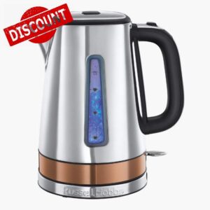 Russell Hobbs Luna Fast Boil Electric Kettle Cordless Stainless Steel 1.7 Litre Jug Kettle with Copper Accents