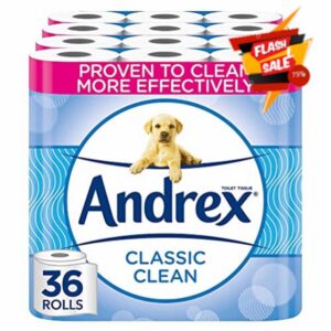 Andrex Classic Clean Toilet Rolls - 36 Toilet Roll Pack - Bulk Buy Toilet Rolls - Unbeatable Clean Toilet Rolls with Unique 3D Wave