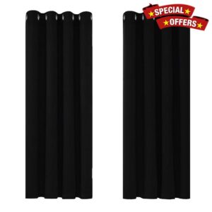Deconovo Blackout Curtains Bedroom Super Soft Thermal Insulated Curtains Blackout Eyelet Blackout Curtains for Living Room 46 x 54 Inch Black 2 Panels