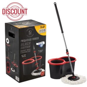 Requisite Needs Smart mop cleaning set – Black edition – Anti-splashing Strong And Sturdy Material – Easy Floor Moping System – 1x Bucket + 3 Replacement Mop Heads – 13 Liter (Mop + Bucket)