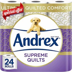 Andrex Supreme Quilts Quilted Toilet Paper - Toilet Roll Pack - 25% Thicker Than Before to Provide Ultimate Quilted Comfort with Unique Air Pocket Texture