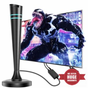 FADISH TV Aerial - Digital Indoor TV Aerial with Booster 250+ Long Range Reception for Freeview TV Support 4K 1080P HDTV & 14.8ft Coax Cable