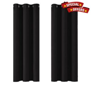 Deconovo Eyelet Blackout Curtains Thermal Insulated Curtains for Kitchen Black 42 x 54 Inch 2 Panels