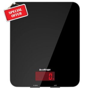 ACCUWEIGHT 201 Digital Kitchen Scales Food Scale with Tempered Glass Platform Electronic Cooking Scale with Backlit LCD Display Multifunctional Weighing Scale for Home Office Kitchen Baking