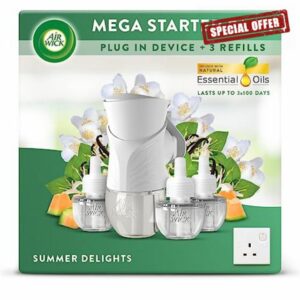 Air Wick|Summer Delights|Plug in Electrical Air Freshener Starter Kit |1 Gadget & 3 Refills| Lasts up to 300 Days