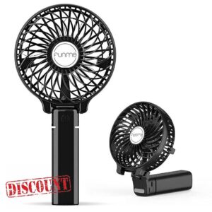 FUNME HandHeld Fan Portable Hand Fan [ LIFETIME SERVICE] with 6 Blades Rechargeable Battery 3 Speeds 180° Foldable Powered Personal Mini Fan Cooling Desktop Fans for School Travel Camping Black