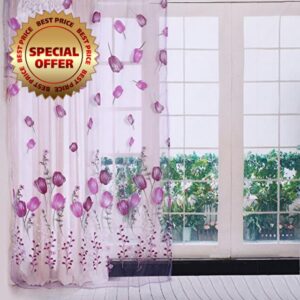 Zerodis 100x200 cm Colorful Tulips Printing Window Curtains Sheer Drape Tulle Draperies for Balcony Living Room Bedroom Kitchen Decorations(Purple)