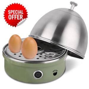 RPXLIFE Premium Egg Boiler Cooker Steamer - Perfect for Soft Medium & Poached Hard Boiled Eggs Omelette Maker - Free Measuring Water Cup - Stainless Steel 3-in-1 7 Egg Capacity - Auto Cut-Off Feature