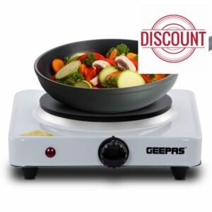 Geepas 1000W Single Hot Plate for Flexible Precise Table Top Cooking – Cast Iron Heating Plate - Portable Electric Hob with Temperature Control for Home